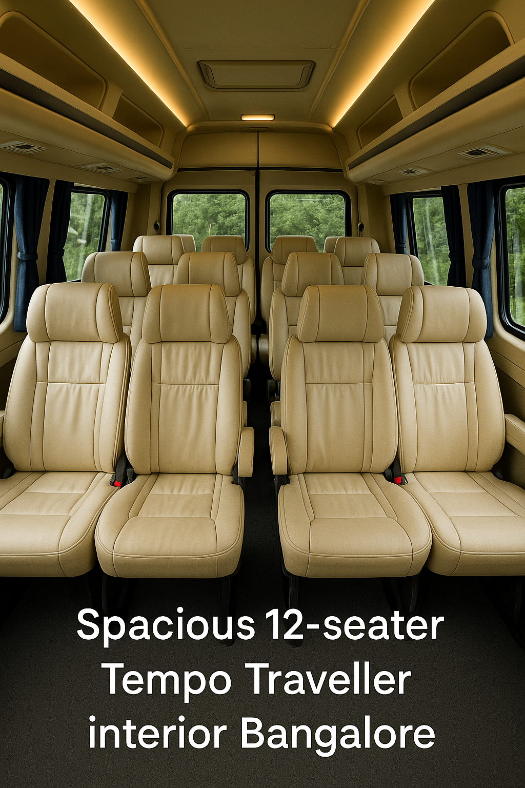 Spacious 12-seater Tempo Traveller interior Bangalore