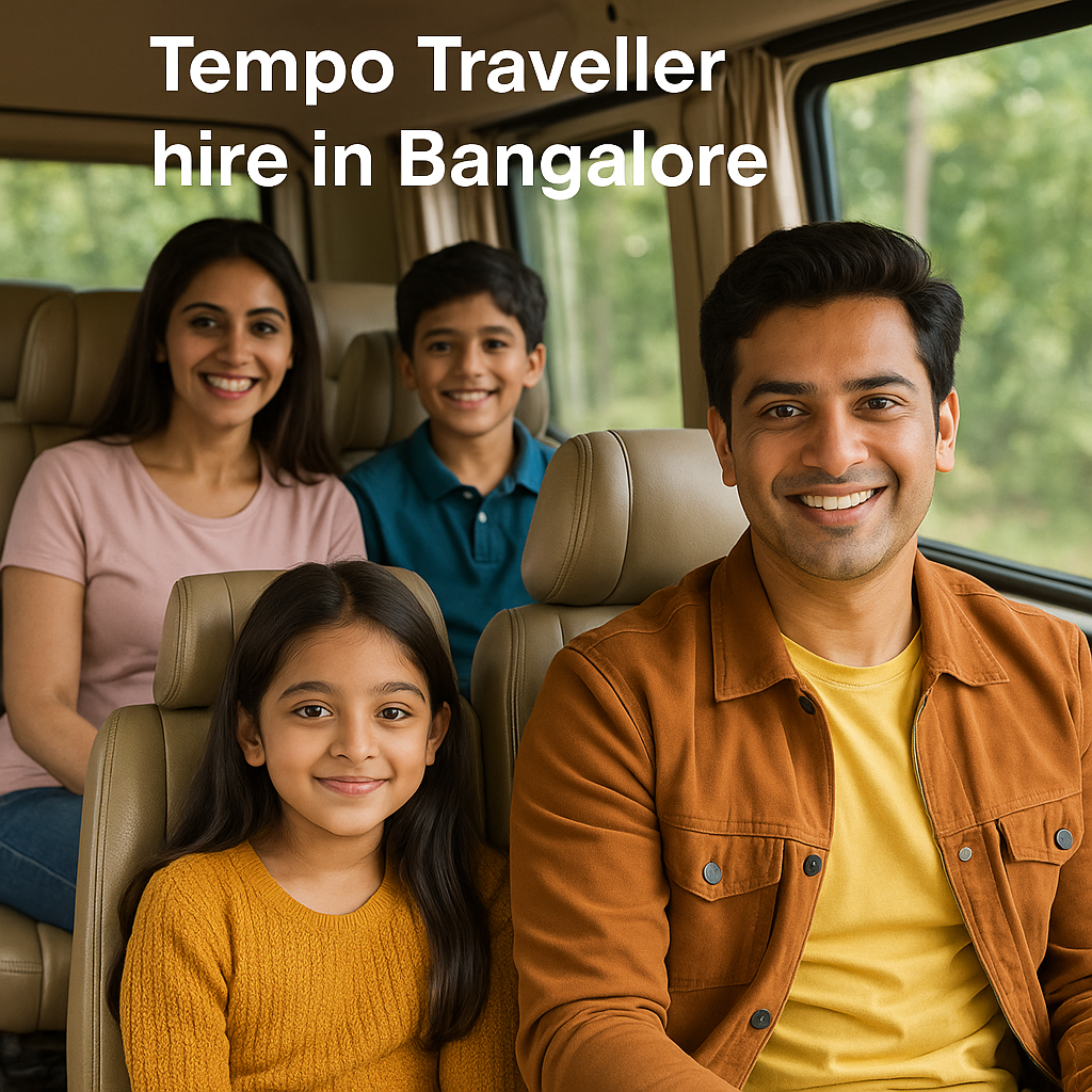 Family enjoying tempo traveller hire in Bangalore