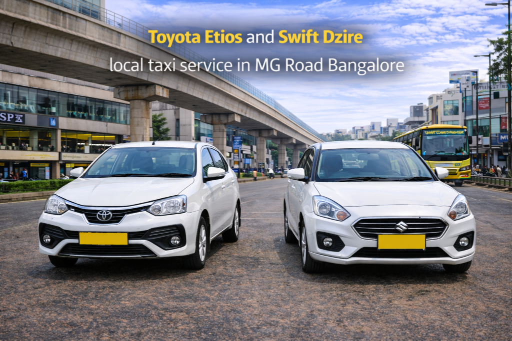 Toyota Etios and Swift Dzire local taxi service in MG Road Bangalore