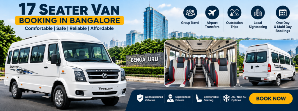 17 seater van booking in Bangalore.