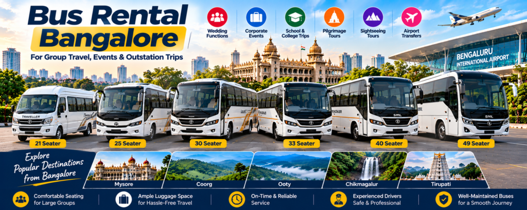 Bus rental Bangalore for group travel with Travel Tanga Tours and Travels